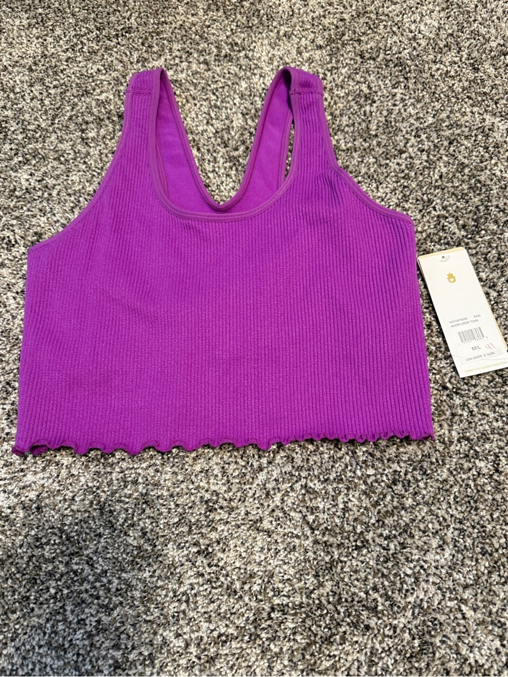 Spiritual Gangster Purple Ribbed Lettuce-Edge Crop Tank